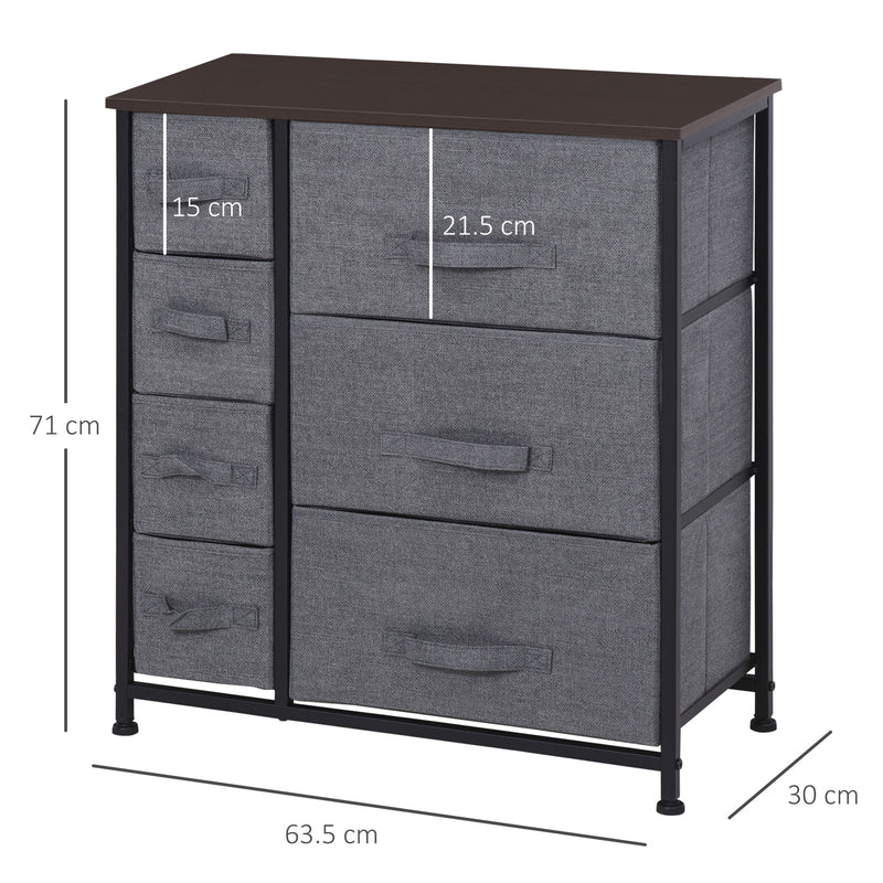 Dark Grey Chest of Drawers with 7 Fabric Drawers Large Storage and Metal Frame by HOMCOM