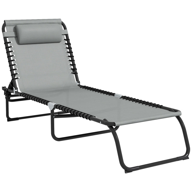 Light Grey Folding Sun Lounger with Four Recline Positions for Garden or Beach Use