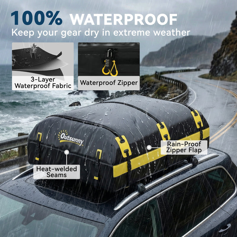 Car Roof Bag Waterproof Extra Storage for Comfortable Family Road Trips Black Yellow Outsunny