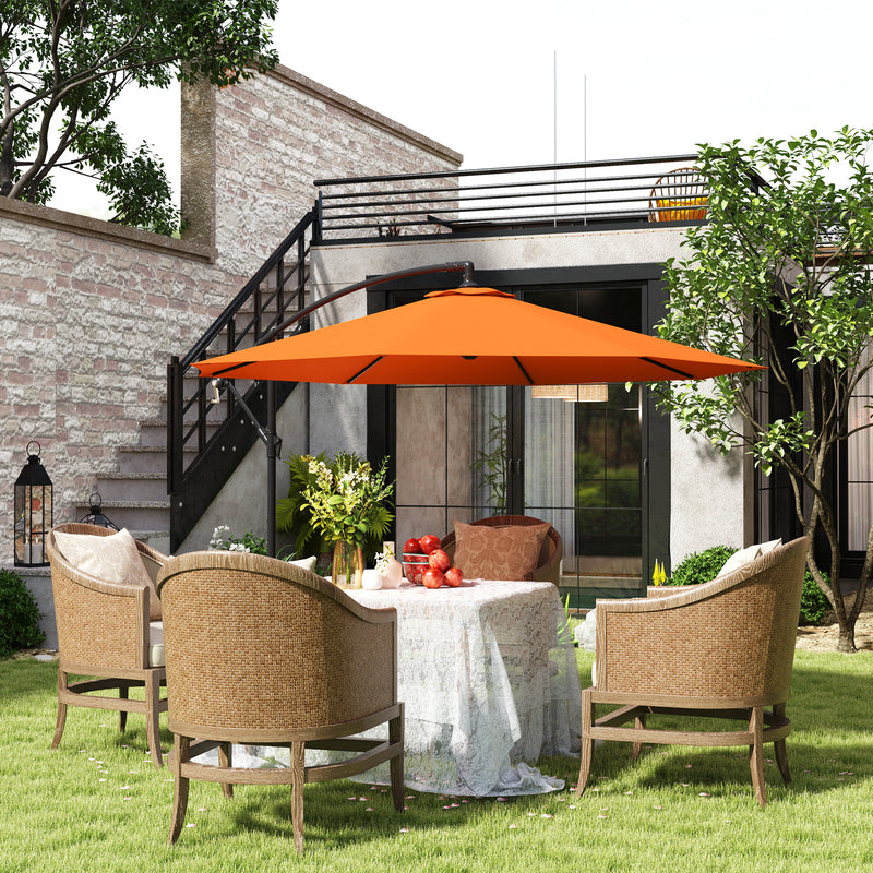 Orange 3m Overhanging Garden Parasol with Base for Outdoor Shade by Outsunny