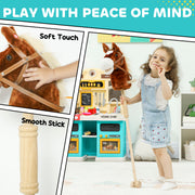 Stick Horse Toy with Real Neighing Sounds and Wooden Wheels for Kids Playtime, Brown AOSOM