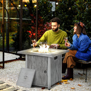 Grey Square Gas Fire Pit Table 71cm with Glass Screen and Cover for Outdoor Heating 50000 BTU