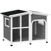 Wooden Dog Kennel with Removable Floor Openable Roof and Large Window Charcoal Grey by PawHut