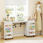 Folding Sewing Table with Storage and Wheels for Compact Home Craft Spaces White AOSOM