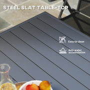 Grey Square Garden Table for 4 with Slat Top and Steel Frame 80cm by Outsunny
