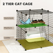Modular Indoor Cat Enclosure with Climbing Ladder and Hammock for Secure Play Black AOSOM