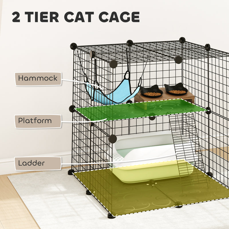 Modular Indoor Cat Enclosure with Climbing Ladder and Hammock for Secure Play Black AOSOM