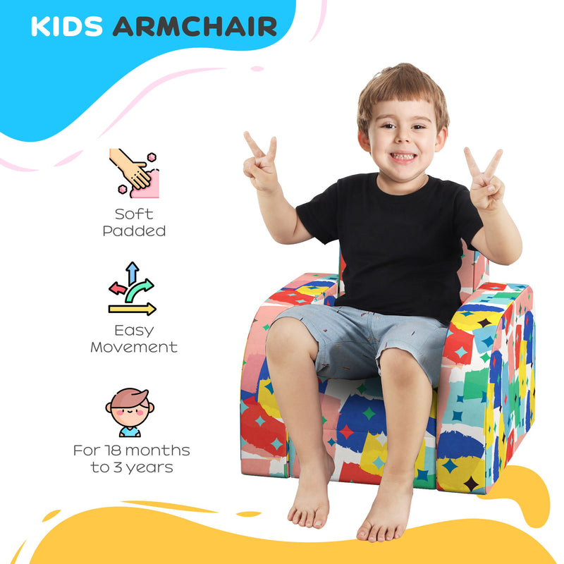 Foldable Toddler Snuggle Chair With Soft Sponge Filling For Bedroom Or Playroom Use, Multicoloured