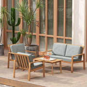 4 Piece Wooden Garden Furniture Set with Soft Cushions in Teak Finish by Outsunny