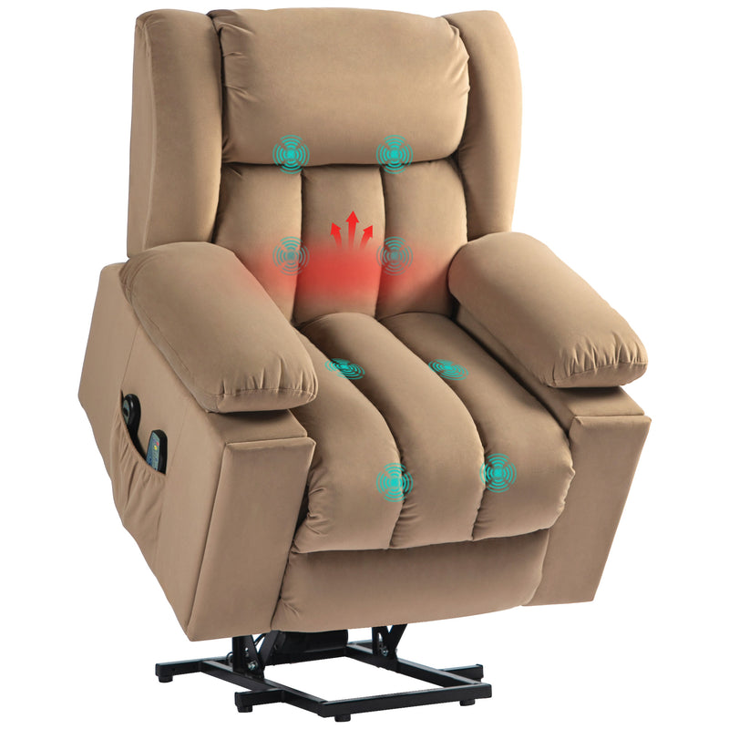 Light Brown Velvet Electric Riser Recliner Armchair With Massage Function by HOMCOM