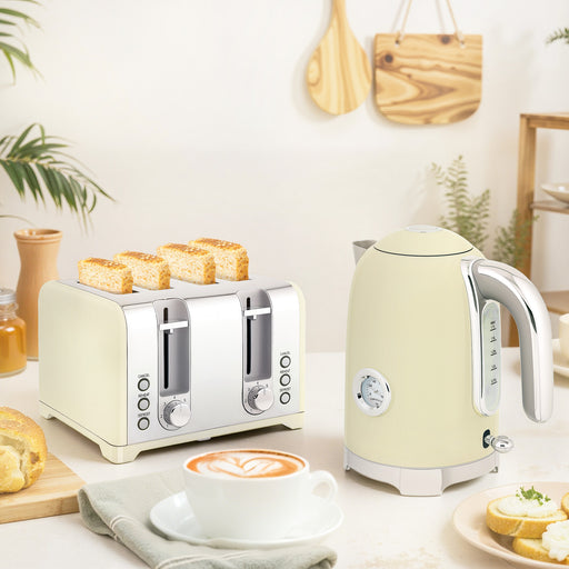 Retro Kettle and Toaster Set 3000W Fast Boil and Even Toasting Ideal for Breakfast Cream