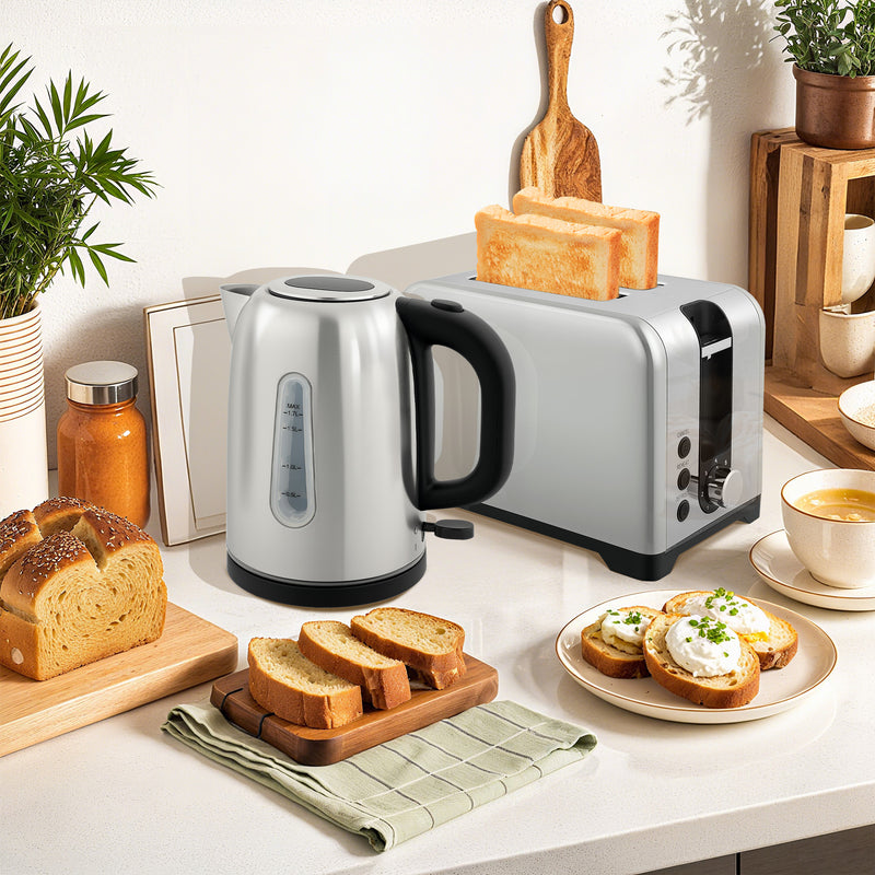 Polished Toaster and Kettle Set with Fast Boil Ideal for Modern Kitchens Silver Tone