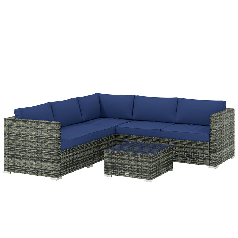 Rattan Garden Furniture Set for 5 with Cushions and Coffee Table for Patio or Outdoor Use, Grey Outsunny