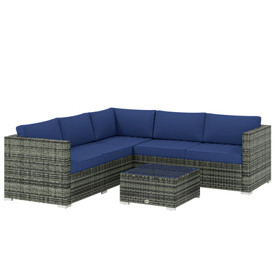 Rattan Garden Furniture Set for 5 with Cushions and Coffee Table for Patio or Outdoor Use, Grey Outsunny