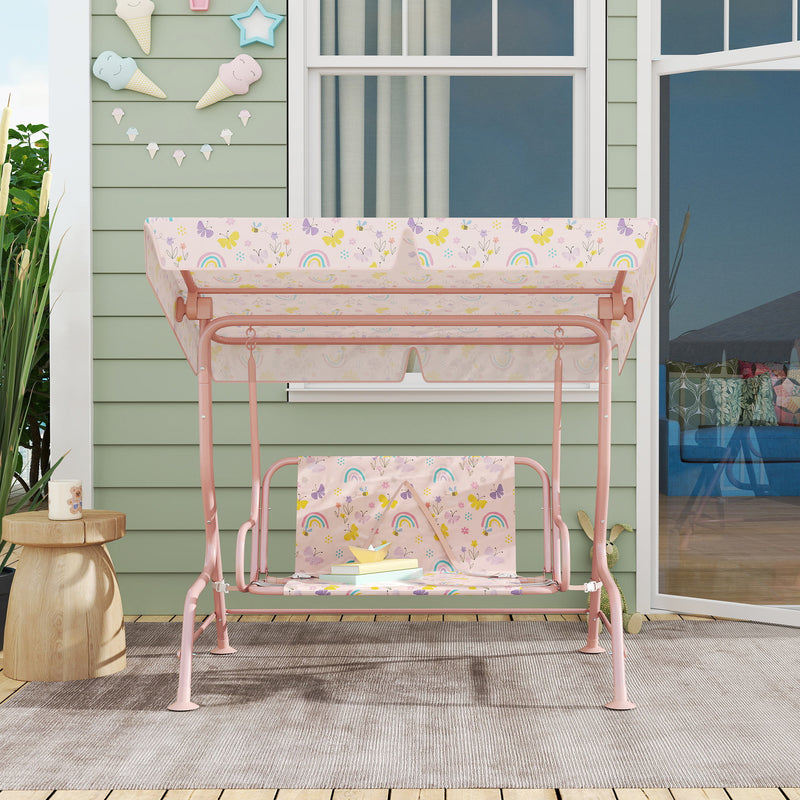 Kids Garden Swing Chair 2 Seater With Adjustable Canopy and Safety Belt Pink by AIYAPLAY