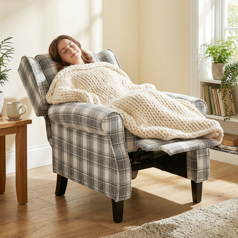 Recliner Chair with Adjustable Back and Footrest for Living Room or Bedroom Grey and White AOSOM