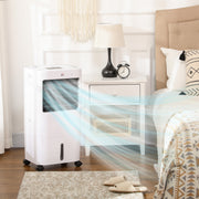 Portable air conditioner in a bedroom with visible cooling effect