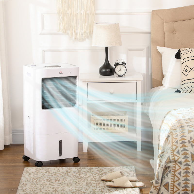 Portable air conditioner in a bedroom with visible cooling effect