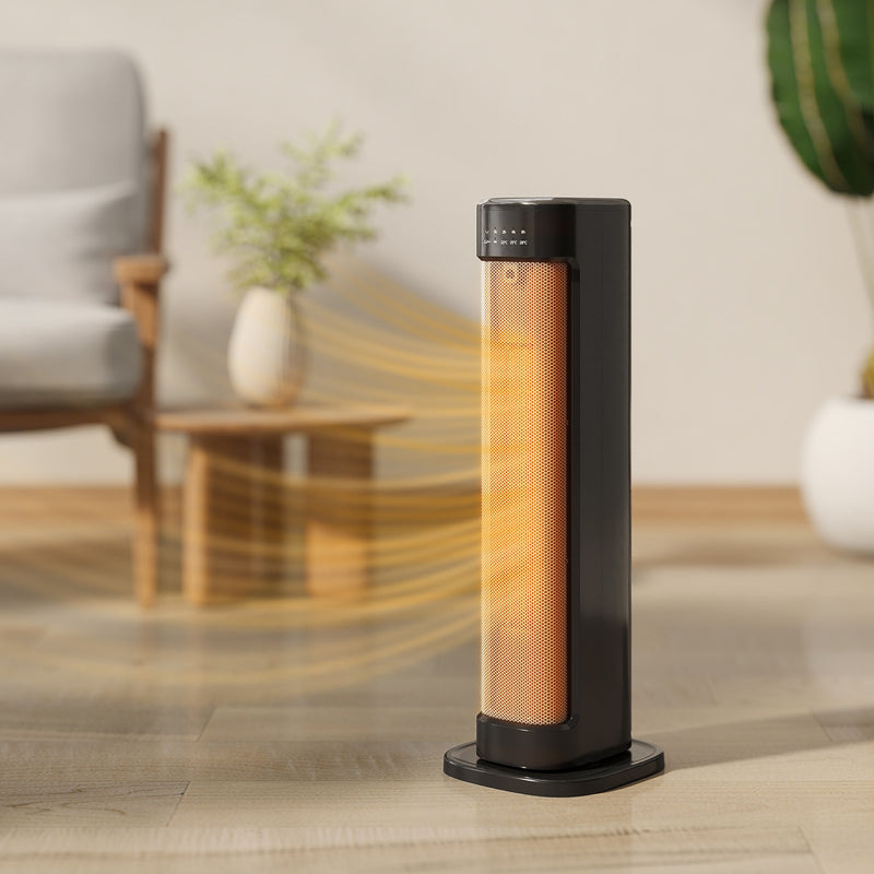 2000W Ceramic Electric Heater with Adjustable Heat Settings and Timer Function Black