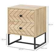 Set of 2 Two Drawer Bedside Tables with Zigzag Design for Bedroom Storage Natural