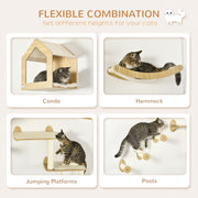 Wall Mounted Cat Furniture Set for Climbing and Play with Washable Pads Oak Cream Beige AOSOM