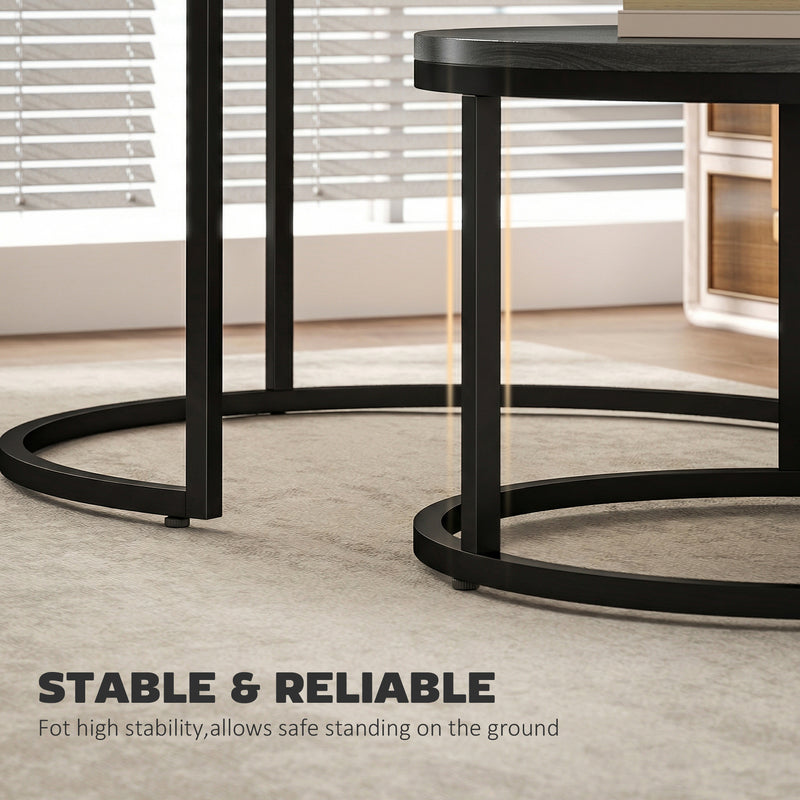 Nesting Coffee Table Set of 2 Space Saving Tables for Living Room Black Wood Grain AOSOM
