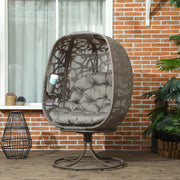 Sand Brown Swivel Egg Chair with Cushions Foldable Basket Seat and Metal Frame by Outsunny