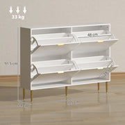 Slim Shoe Storage Cabinet with 4 Flip Drawers Ideal for Hallways or Entryways White