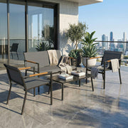 Outsunny 4 Seater Garden Furniture Set with Loveseat, Armchairs, Table, Metal Garden Sofa Set with Breathable Seats, Grey AOSOM