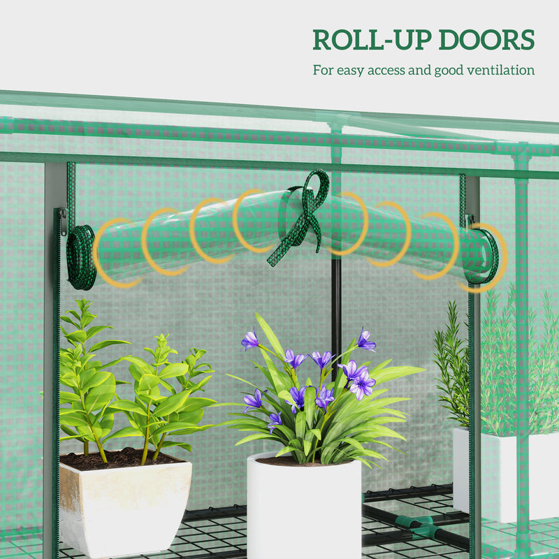 Tall 9 Shelf Mini Greenhouse For Plants And Seedlings With Zipped Cover Green AOSOM