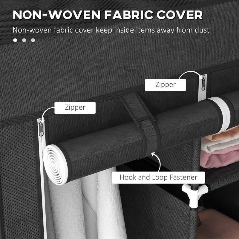 Fabric Wardrobe with Hanging Rails and Shelves for Compact Bedroom Storage Black