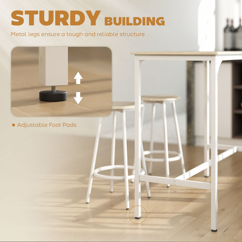 Breakfast Bar Table and Four Stools Set Space Saving for Small Kitchens Natural Wood White AOSOM