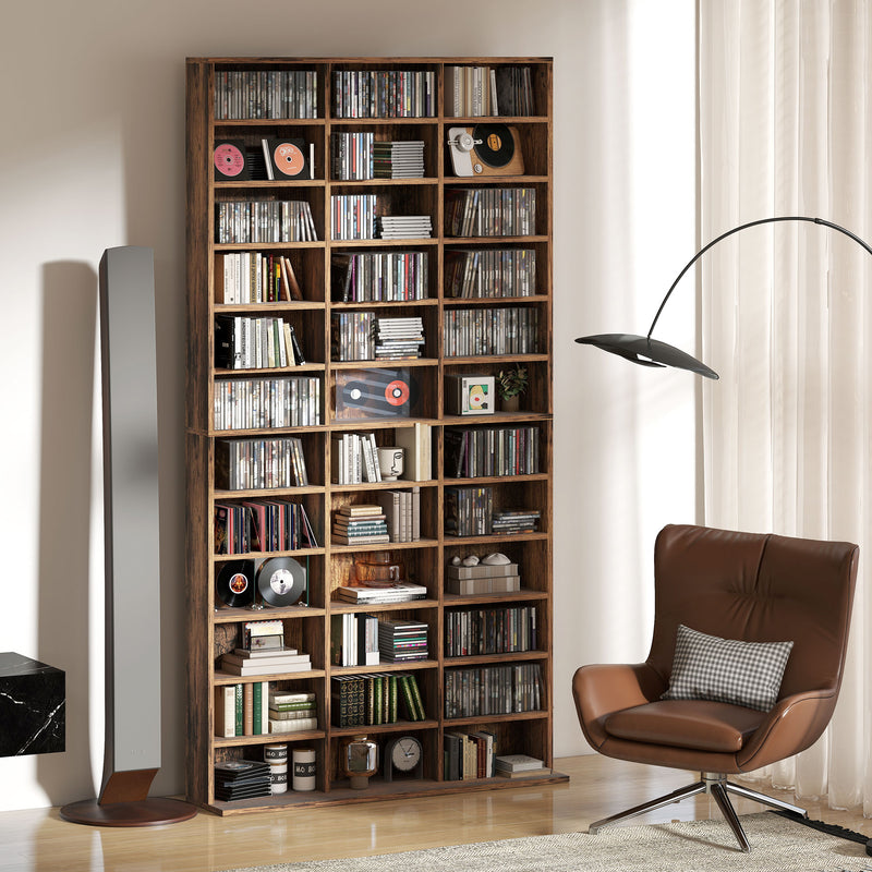 Tall CD Storage Cabinet with Adjustable Shelves Ideal for Home Organisation Rustic Brown