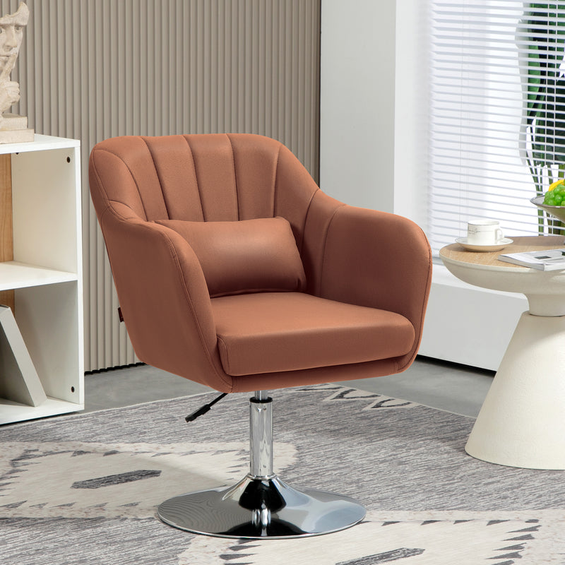 Swivel Microfibre Accent Chair with Adjustable Height and Lumbar Support for Home Office Brown