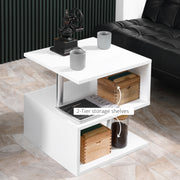Set of 2 S Shape Wooden Coffee Tables with 2 Tier Storage for Living Room White