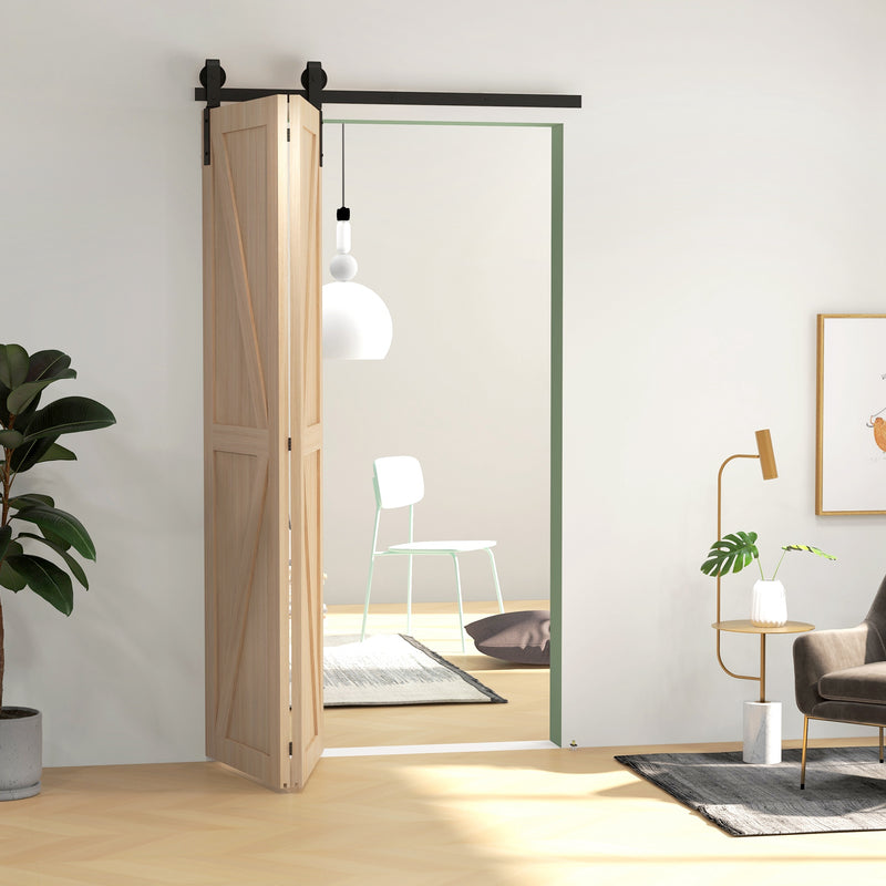 Sliding Door Track Kit for Folding Doors Space Saving and Quiet Operation Black AOSOM