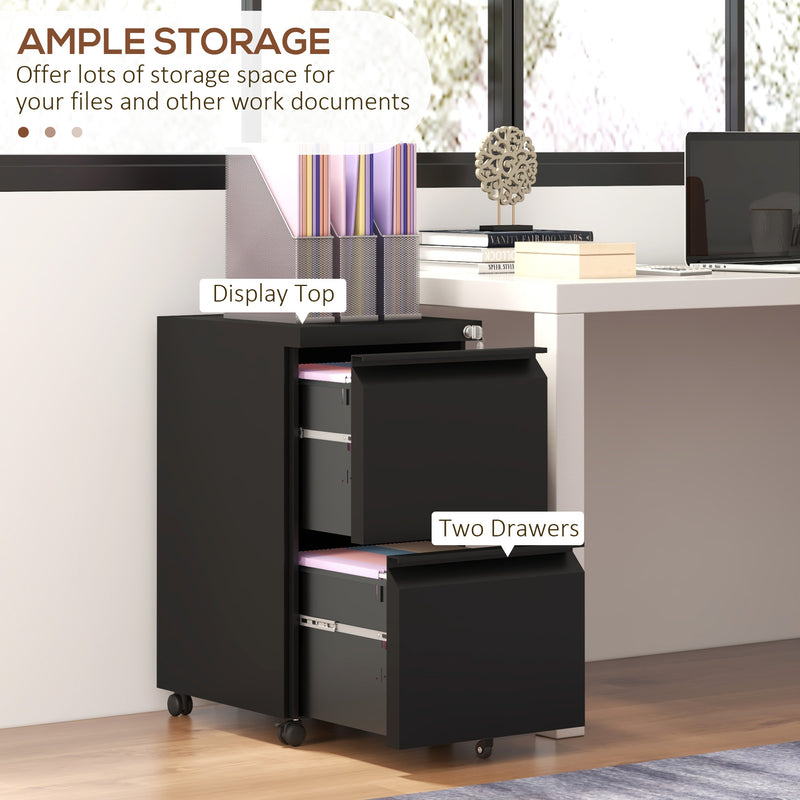Steel 2 Drawer Lockable Filing Cabinet With Pre Assembled Body For Home Office, Black