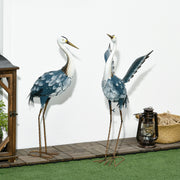 Garden Heron Statues Set of 2 for Wildlife Decor with Weather Resistant Steel Blue White Outsunny