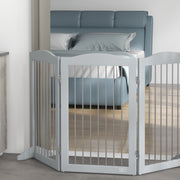 Freestanding Foldable Dog Gate with Support Feet for Stairs and Doorways Grey