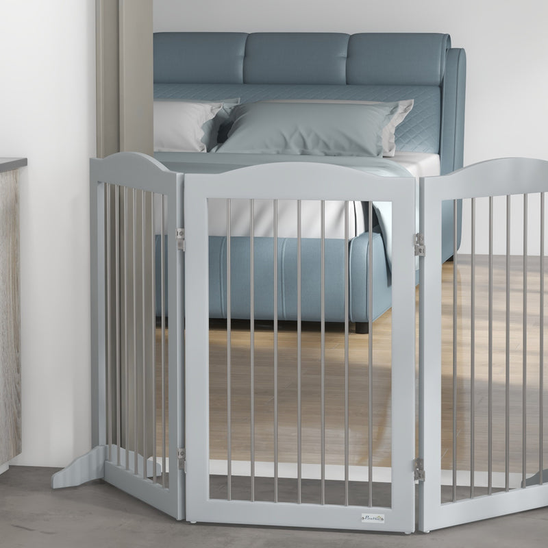 Freestanding Foldable Dog Gate with Support Feet for Stairs and Doorways Grey