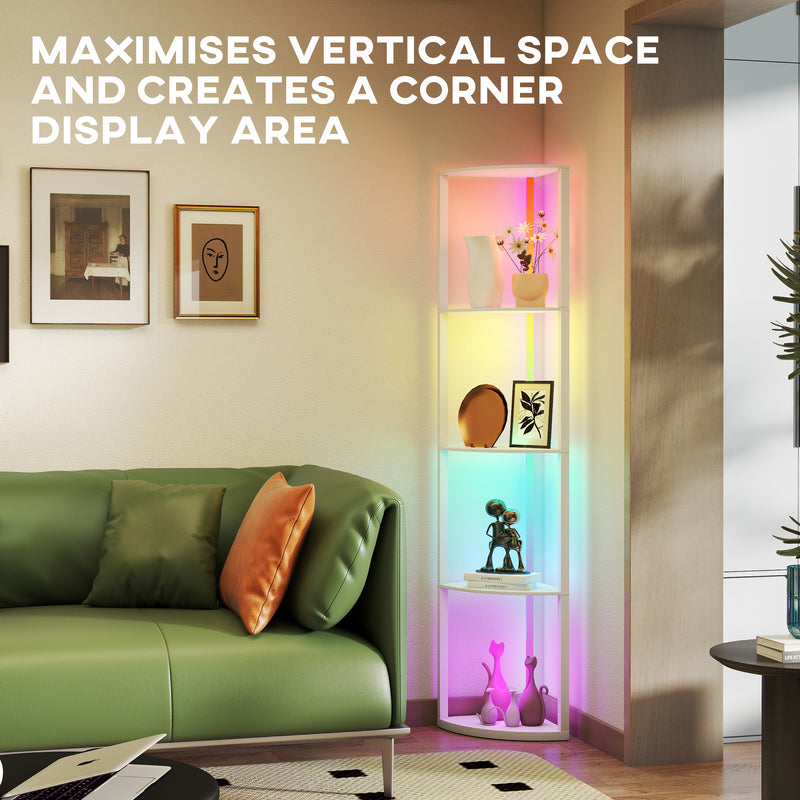 5 Tier LED Floor Lamp With Adjustable Shelves And Remote Control For Living Room White