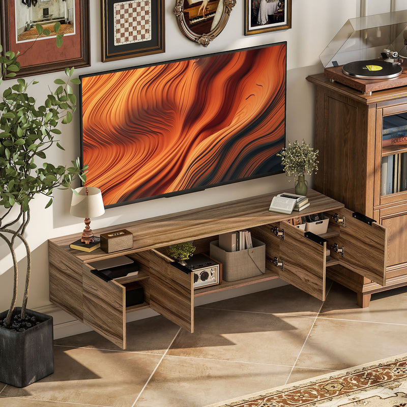 Wall Mounted TV Unit with Shelves and Storage for Living Room Entertainment, Rustic Brown