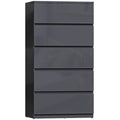 Chest of Drawers with 5 Spacious Storage Drawers for Bedroom Organisation High Gloss Grey AOSOM