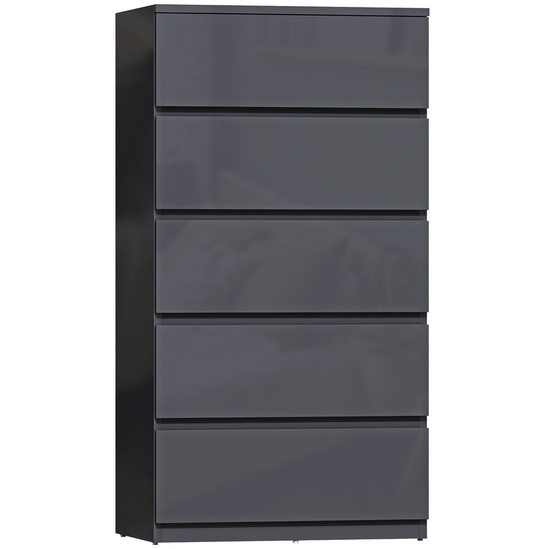 Chest of Drawers with 5 Spacious Storage Drawers for Bedroom Organisation High Gloss Grey AOSOM