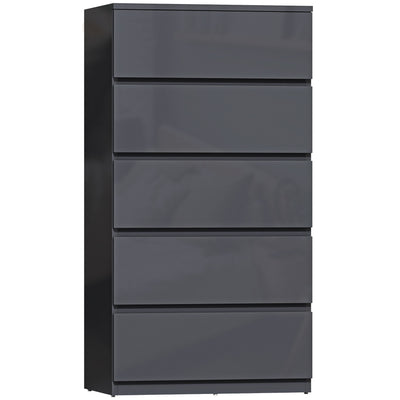 Chest of Drawers with 5 Spacious Storage Drawers for Bedroom Organisation High Gloss Grey AOSOM