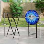 Folding Mosaic Garden Table for Patio or Balcony with Ceramic Top Navy Blue Outsunny