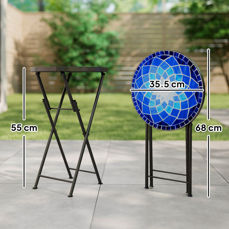 Folding Mosaic Garden Table for Patio or Balcony with Ceramic Top Navy Blue Outsunny