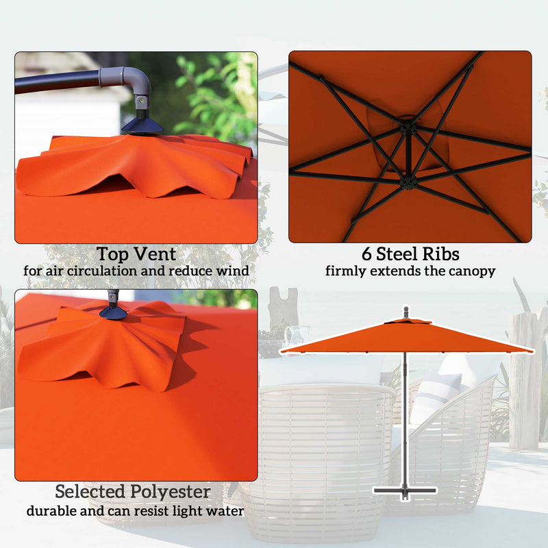 Orange 3m Cantilever Overhanging Parasol with Cross Base by Outsunny