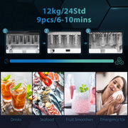 Countertop Ice Maker and Water Dispenser with 3L Tank and Fast Cube Making Black