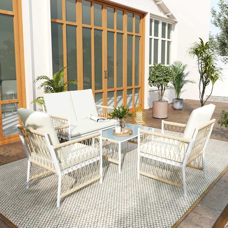 4 Seater Rattan Garden Furniture Set With Coffee Table and Cushions by Outsunny